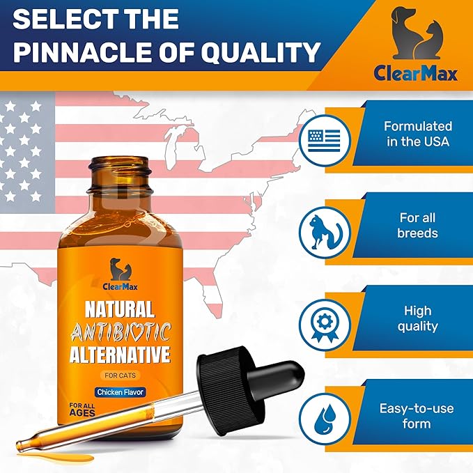 Cat Antibiotic to Help with Cough & Allergies – Antibiotics for Cats to Aid with UTIs and Digestive Moments – HIPS & Joints Support – Attractive Chicken Taste – 1 Oz Bottle-Mewly Pet