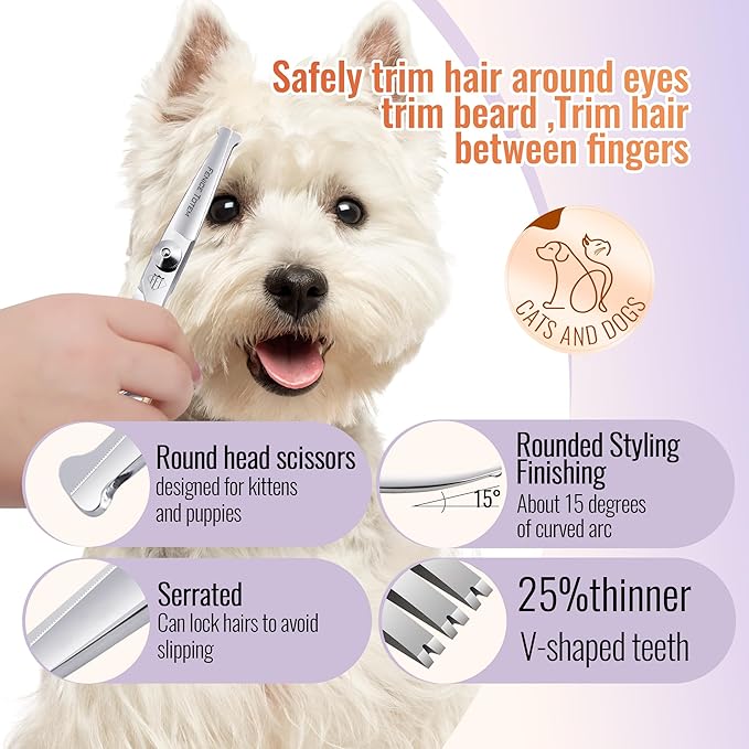Dog Grooming Scissors: 3 in 1 Pet Shears Set Made Of Advanced Stainless Steel Alloy for Trimming Dogs Cats and Other Pets Face and Paws-Mewly Pet