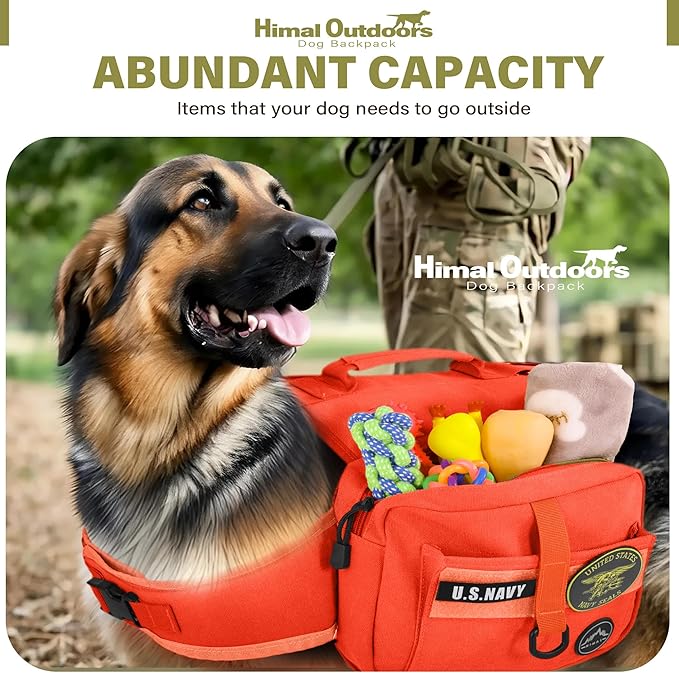 Himal Outdoors Dog Backpack & Saddle Bag, Tactical Hiking Backpack for Large Dogs with Side Pockets & Adjustable Strap-Mewly Pet
