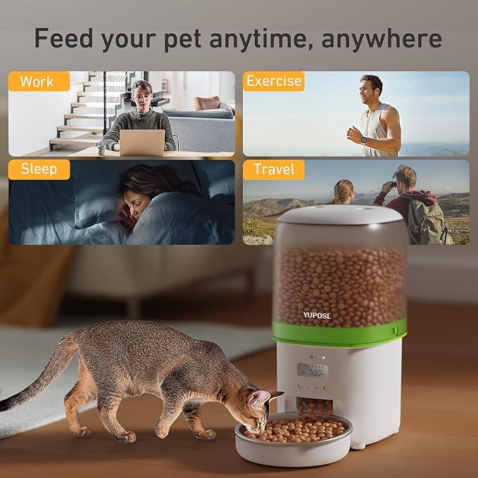 Automatic Cat Feeder - 4L Timed Auto Pet Feeder for Cat and Dog with Dry Food Dispenser, 180-day Battery Life, 1-6 Meals Per Day, 1-16 Portion, Desiccant Bag Keeps Food Fresh-Mewly Pet