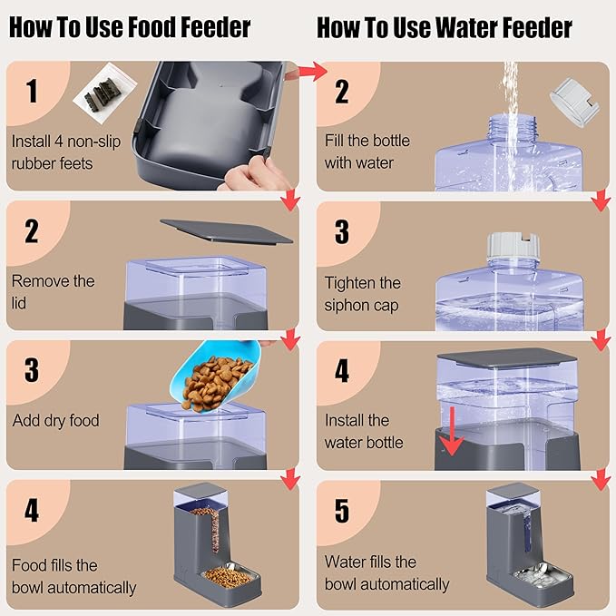 Automatic Cat Feeder and Cat Water Dispenser Set with Stainless Steel Bowls Gravity Dog Feeder for Small Medium Big Dog Pets Puppy Kitten, 3.8Lx 2-Mewly Pet