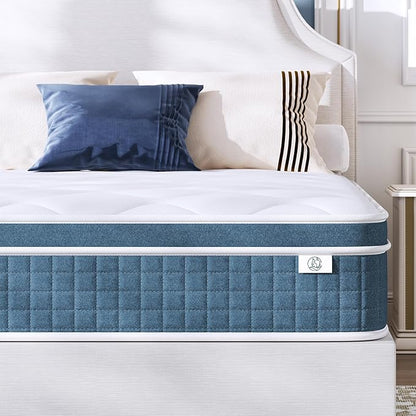 koorlian Queen Mattress 10 Inch, Hybrid Queen Bed Mattress with Individual Pocket Springs and Pressure-Relieving Memory Foam, Breathable, Medium Firm Mattress in a Box Queen Size 80"x60"x10"