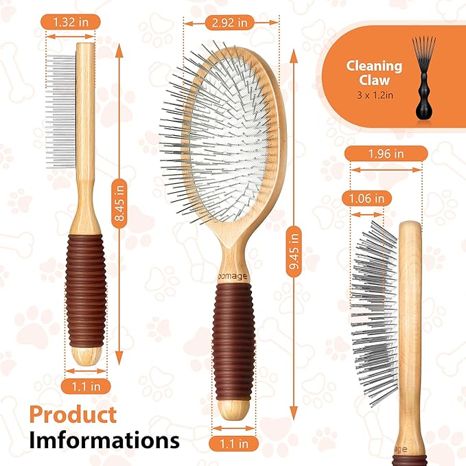 Dog Brush for Long Haired Dogs, 27mm Extra Long Metal Pin Dog Deshedding Brush and Comb Set, Short Haired Shedding Grooming Detail Pets Brush Set with Rubber Handle-Mewly Pet