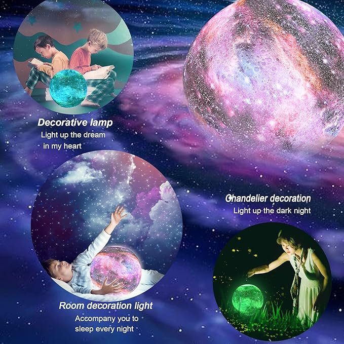 7.9 inch Large Moon Lamp Galaxy Starry Moon Night Light with Touch and Remote Control 16 Colors as Cool Lamp Gift for Boys or Girls