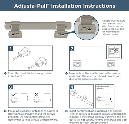 Franklin Brass Adjusta-Pull (5-Pack) Adjustable Drawer Pulls | Fits 1-3/8 to 6-5/16 Inch Hole Centers | Satin Nickel Cabinet Handles| Square Bar P44368-SNM-B