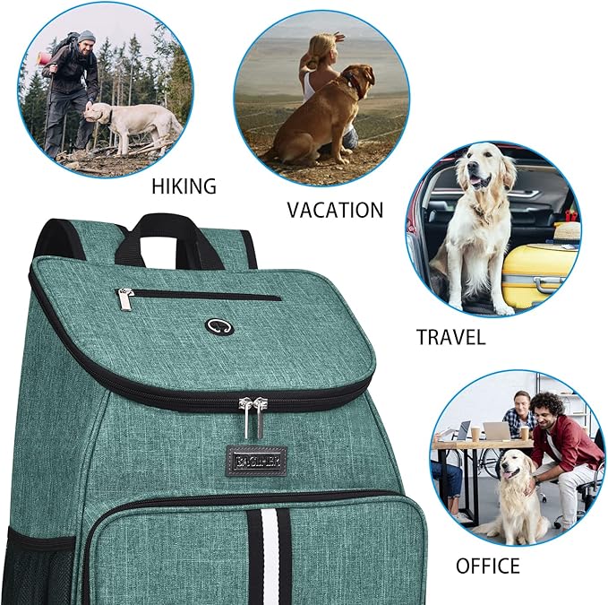 BAGLHER丨Dog Travel Bag, Airline Approved Pet Supplies Backpack, Dog Travel Backpack Accessories Set with 2 Silicone Collapsible Bowls and 2 Food Baskets. Green-Mewly Pet