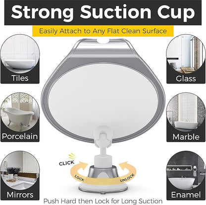 HONEYBULL Fogless Shower Mirror with Suction Mount & Swivel – Anti-Fog Acrylic Bathroom Mirror for Shaving – Built-in Razor Holder, Easy Install, Home Shower Accessory (Chrome)