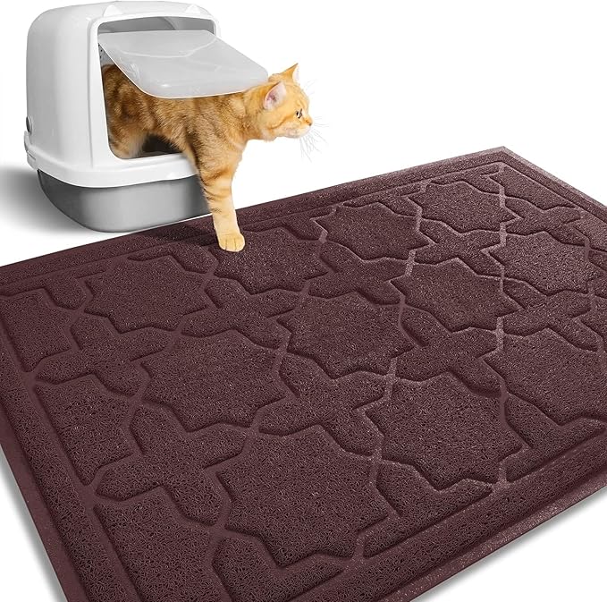 Yimobra Cat Litter Mat, 35.4"x23.6" Litter Box Mat with Litter Lock Mesh, Soft Cat Litter Mat Litter Trapping Mat, Easy to Clean, Non-Slip, Water Resistant, Litter Free Floors, Dark Coffee-Mewly Pet
