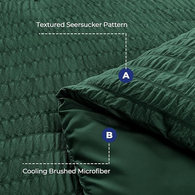HYMOKEGE Emerald Green California King Comforter Set Seersucker 7 Pieces, All Season Luxury Bed in a Bag for Bedroom, Bedding Set with Comforter, Sheets, Pillowcases & Shams