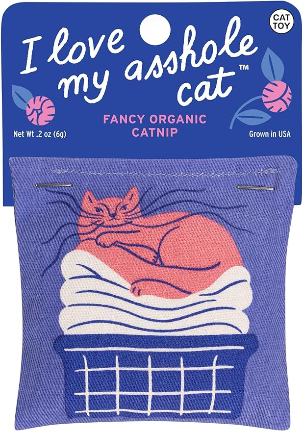 Blue Q I Love My A'hole Cat Catnip Cat Toy. Premium Organic Catnip Grown in The USA, 100% Cotton Pouches, Kitty Graphics Sure to Delight Every Cat-Keeper.-Mewly Pet