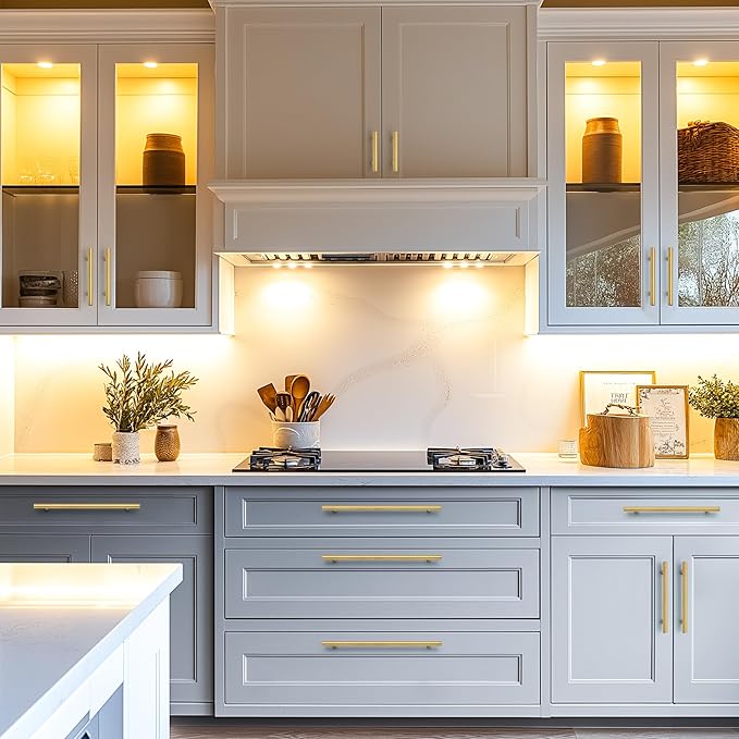 JOY DECOR 5 Pack Cabinet Handles, Gold Cabinet Pulls, 8-3/4 in Hole Center Kitchen Cabinet Handles, Stainless Steel T Bar Handles for Dresser Drawers