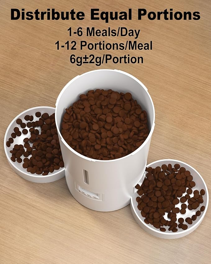 Dual Automatic Cat Feeder 2 Cats,6 Meals/Day,12 Portions/Meal,4.2L Dual Power Double Bowls Feeder,Dry Food Auto Pet Dispenser,10S Voice Record,Flexible Schedule Timer (White,Basic Dual Bowls)-Mewly Pet