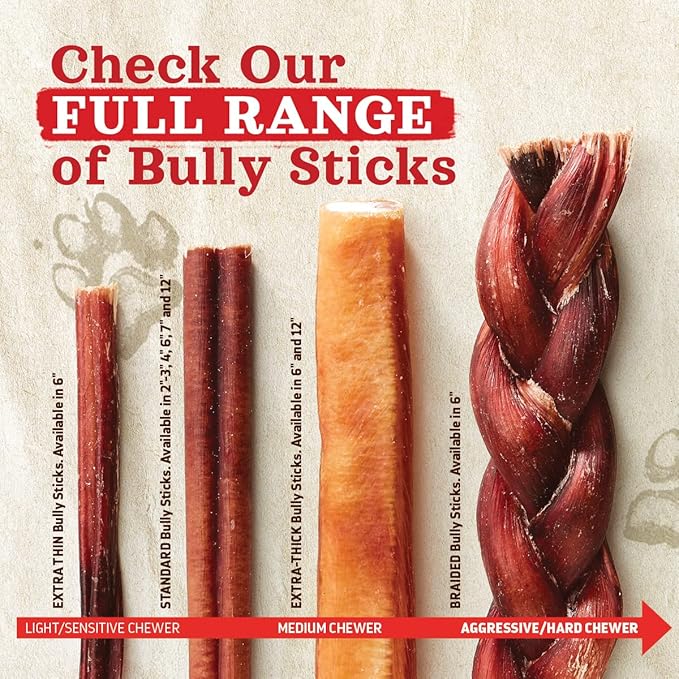 Natural Farm Jumbo Bully Sticks (6 Inch, 4 Pack), Odor Free, Extra-Thick Dog Chews - Fully Digestible 100% Beef Treats, Supports Dental Health, Keep Your Dog Busy with 50% Longer Lasting Chews-Mewly Pet