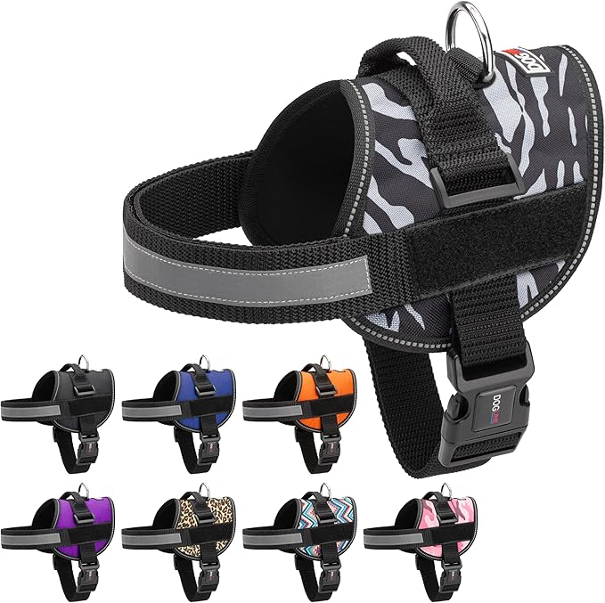 Dogline Dog Harness, Reflective No-Pull Adjustable Vest with Handle for Walking, Training, Breathable, No - Choke Harness for Small, Medium or Large Dogs Room for Patches Zebra Black/White M 22"-28"-Mewly Pet