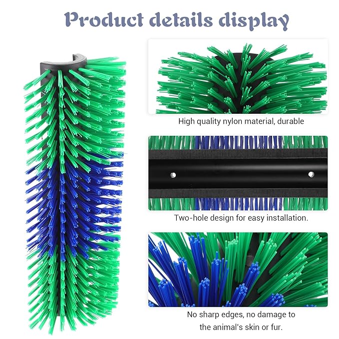 Livestock Scratching Brush, 17.5 x 7.8 Inch Goat Brushes for Grooming, Horse Brushes for Shedding, Livestock Brush with 4 Screws Great for Horse, Elk, Cattle, Pig, Sheep（Green）-Mewly Pet