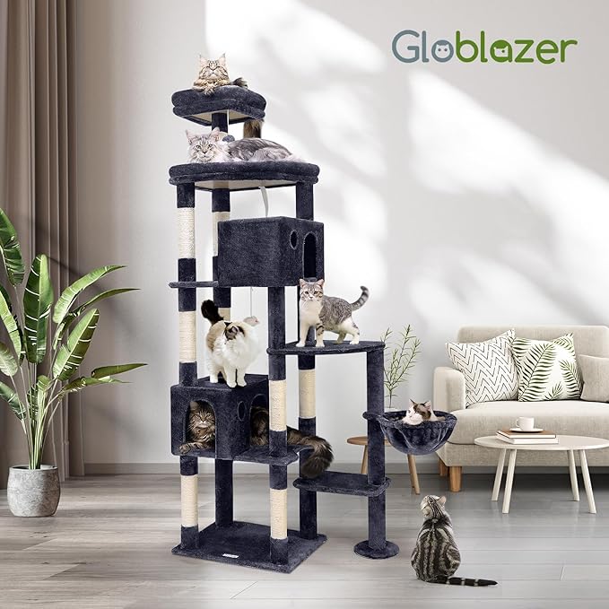 Globlazer Giant Cat Tree, 83 inch Cat Tree for Indoor Cats Large Adult, XXL Cat Tower with 9 Scratching Posts for 20lb+ Heavy Duty Large Adult Cats, F83, Dark Grey-Mewly Pet