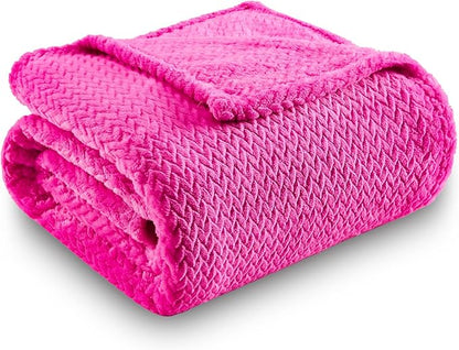 NEWCOSPLAY Super Soft Twin Blanket Hot Pink Premium Silky Flannel Fleece Leaves Pattern Lightweight Bed Blanket All Season Use (Hot Pink, Twin(60"x80"))
