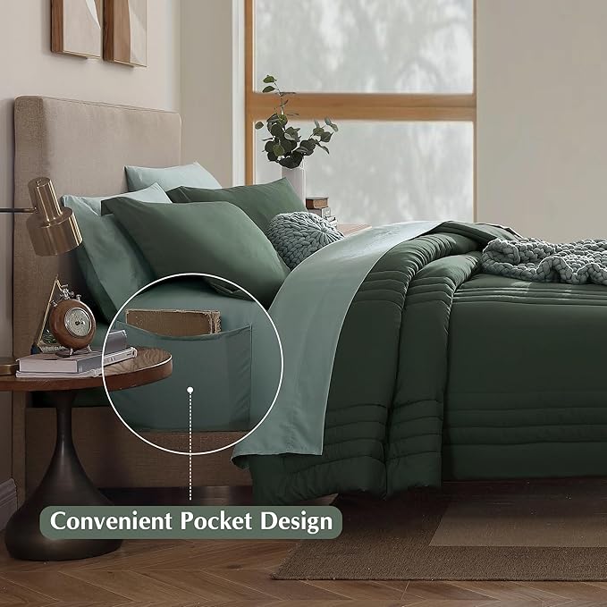 Monbix King Size Comforter Set - 7 Pieces Bed in a Bag King, Deep Forest Bedding Sets with Comforter, All Seasons Down Alternative Comforter Bed Set with Sheets, Pillowcases & Shams