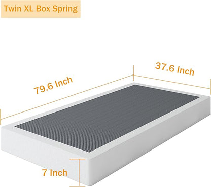 Box Spring Twin XL 7 Inch Metal Box Springs Twin XL Size Basics Bed Base, Mattress Foundation,Black Heavy Duty Structure with Cover, No Noise,Easy Assembly