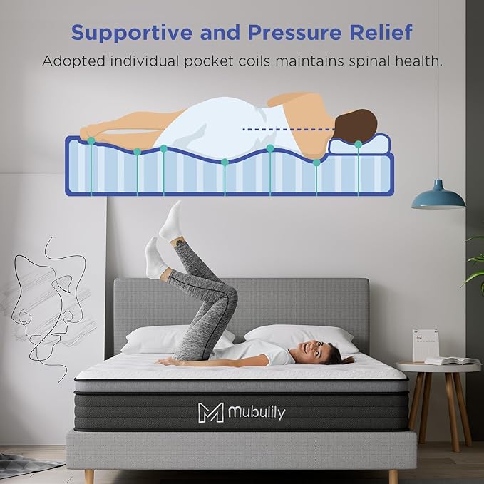 Full Mattress,8 Inch Hybrid Mattress in a Box with Gel Memory Foam,Motion Isolation Individually Wrapped Pocket Coils Mattress,Pressure Relief, Medium Firm Support,CertiPUR-US.