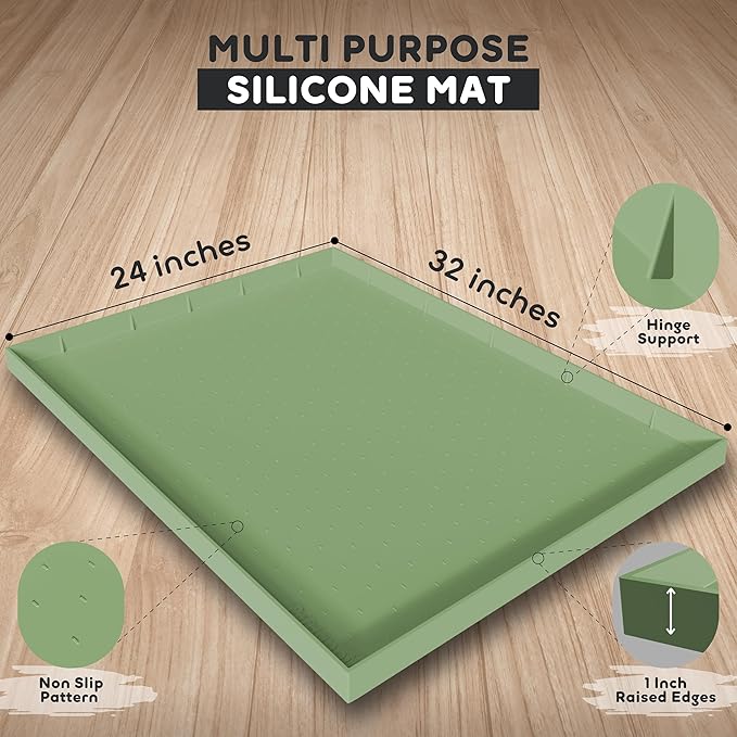 32x24x1” XL Dog Food Mat - All Purpose Under Sink Liner, Washer and Dryer Covers for The Top, Silicone Griddle Mat for Blackstone - Raised Edges Dog Mat for Food and Water Prevent Spill, Waterproof-Mewly Pet