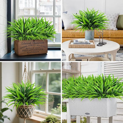 Ouddy Decor 20 Pcs Fake Outdoor Plants Artificial Grass Greenery Stems Faux Plastic Plants UV Resistant for Indoor Outside Garden Hanging Planter Pathway Porch Patio Window Box Home Decor, Green