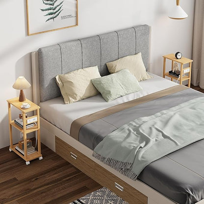 TUTOTAK Small Narrow Side Table with Charging Station, Skinny End Table for Small Spaces, Slim Nightstand with USB Ports and Outlet, Sofa Beside Table with Wheels, Natural TB01BN046