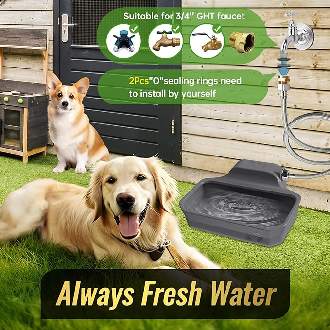 135OZ Automatic Water Dispenser for Large Dogs Patented Outdoor Dog Water Bowl Dispenser Automatic Dog Feeder Fit 3/4'' GHT Faucet Dog Waterer Include Water Hose Extra-Large Drinking Area-Mewly Pet