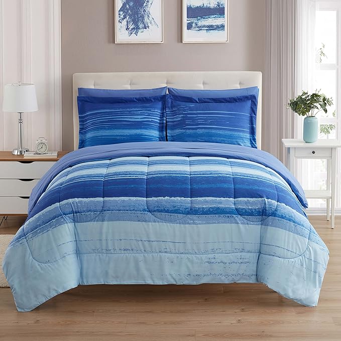 Sweet Home Collection 7 Piece Comforter Set Bag Solid Color All Season Soft Down Alternative Blanket & Luxurious Microfiber Bed Sheets, Siena, Full
