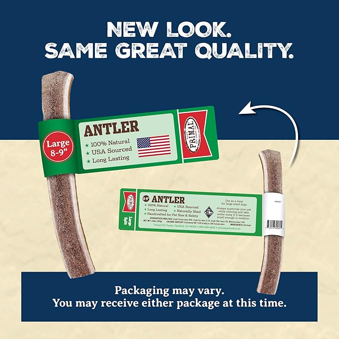 Primal Antlers for Dogs, Grade A Split Stag Antlers for Large Canines 30-45 lb, Natural Chews for Aggressive Chewers, Naturally Shed, Long Lasting Dog Bones, 1 ct-Mewly Pet
