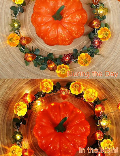 BOHON Thanksgiving Decoration Acorn 3D Pumpkin Maple Leaf String Lights Battery Operated with Remote 10ft 30 LEDs Orange Fall Lights for Home Autumn Garland Harvest Halloween Party Christmas Decor