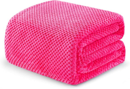 Exclusivo Mezcla Fleece Bed Blanket King Size, Super Soft and Warm Blankets for Couch, Sofa and Bed Waffle Textured, Cozy, Fuzzy and Lightweight (Hot Pink, 90x104 Inches)