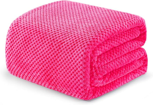 Exclusivo Mezcla Fleece Bed Blanket King Size, Super Soft and Warm Blankets for Couch, Sofa and Bed Waffle Textured, Cozy, Fuzzy and Lightweight (Hot Pink, 90x104 Inches)