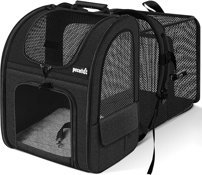 Pecute Cat Carrier Backpacks, Expandable Cat Backpack with Breathable Mesh, Pet Carrier Backpack for Cats Small Dogs Puppies Up to 18 Lbs, Dog Carrier Backpack Great for Travel Hiking Camping Outdoor-Mewly Pet