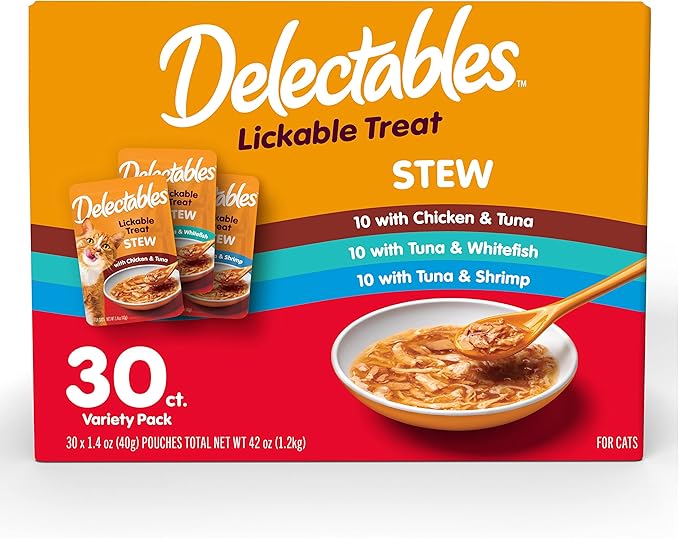 Hartz Delectables Stew Lickable Wet Cat Treats for Adult & Senior Cats, Variety Pack, 30 Count-Mewly Pet