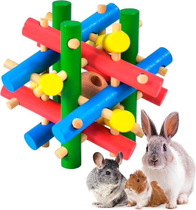 Wooden Chewing Toy for Small Animals, Natural Wood for Rabbit, Guinea Pig, Bunny, Chinchilla (Colored)-Mewly Pet