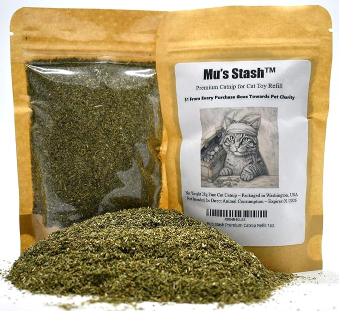 Mu's Stash Catnip for Cats and Cat Toy Refillable 1 OZ-Mewly Pet