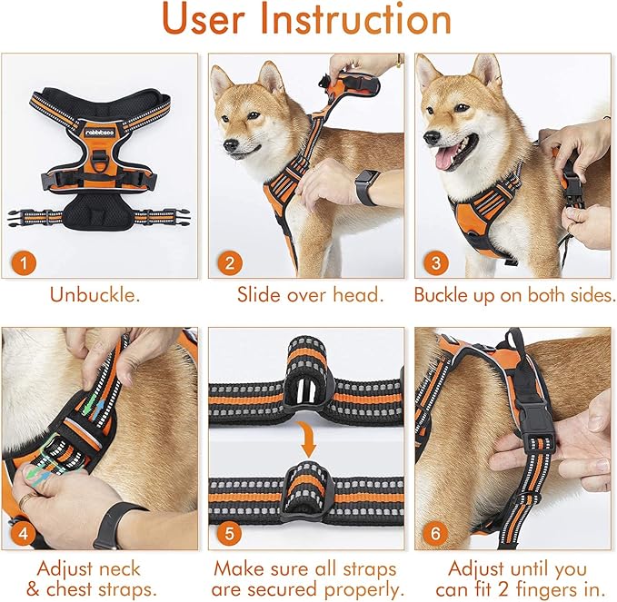 rabbitgoo Dog Harness No Pull with 2 Leash Clips, Adjustable Soft Padded, Reflective Oxford No Choke Pet Vest with Easy Control Handle for Large Dogs, Orange, XL-Mewly Pet