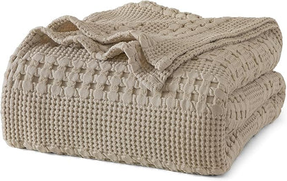 PHF 100% Cotton Waffle Weave Blanket Queen Size for Bed, Soft Lightweight & Breathable, All-Season Comfort, Luxury Aesthetic Woven Bedding for Home Decor, 90"x90", Taupe