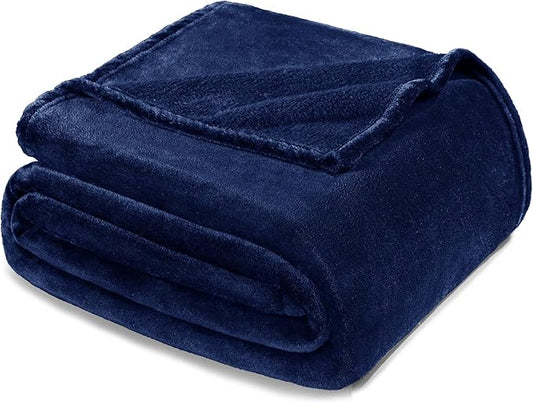 Exclusivo Mezcla Fleece Blanket Queen Size for Bed, Super Soft and Warm, All Season Use, Cozy, Plush, Lightweight, 90x90 Inches, Navy Blue