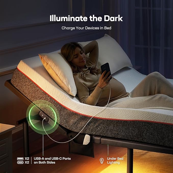 Marsail MS01-2 Twin XL Adjustable Bed Base with Massage-APP Connects Adjustable Bed Frame with 4 Height Options, 3 Minutes Fast Assembly, Wireless Control Adjustable Bed with Under-Bed Nightlight