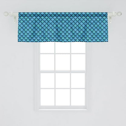 Ambesonne Fish Scale Window Valance, Nautical Design Realistic Graphic Water Drops on Half Circles Print, Curtain Valance for Kitchen Bedroom Decor with Rod Pocket, 42" x 18", Blue and Turquoise