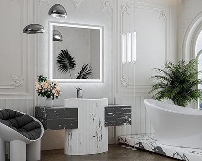 TETOTE 36x36 LED Bathroom Mirror with Lights Silver Metal Framed Brushed Nickel Front & Back Light Vanity Mirror Baroque Antifog Stepless Dimmable White/Warm/Natural,Wall Mounted(Horizontal/Vertical)