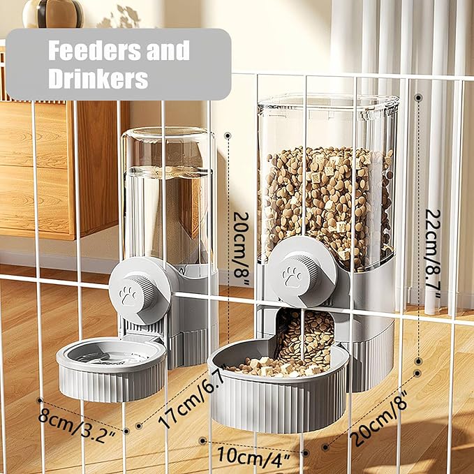 GKYZBB Hanging Automatic Food Water Dispenser,Rabbit Feeder Guinea Pig Water Bottle Food Feeder for Ferret Guinea Pig Rabbit Bunny Cage Accessories (Grey, 520ml+1200ml)-Mewly Pet