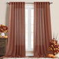 RYB HOME Faux Linen Curtains 102 inches Long, Elegant Textured Sheer Drapes Boho Window Decor for Balcony Living Room Dining Room, 52 Wide x 102 inches Long, Terracotta, 2 Pcs