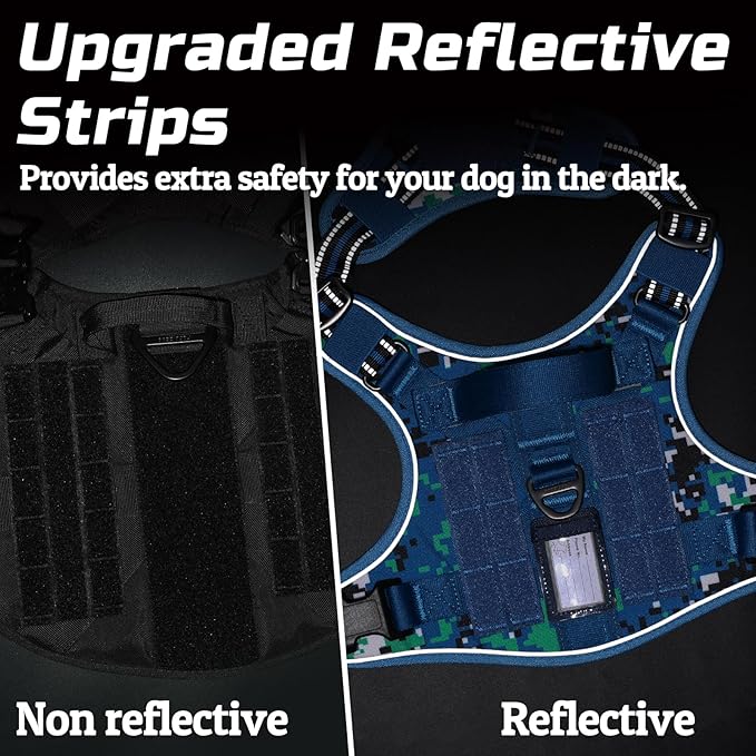 rabbitgoo Tactical Dog Harness for Large Dogs, No Pull Military Service Vest with Handle & Molle, Easy Control for Training Walking, Adjustable Reflective Straps, Blue Camo, XL-Mewly Pet