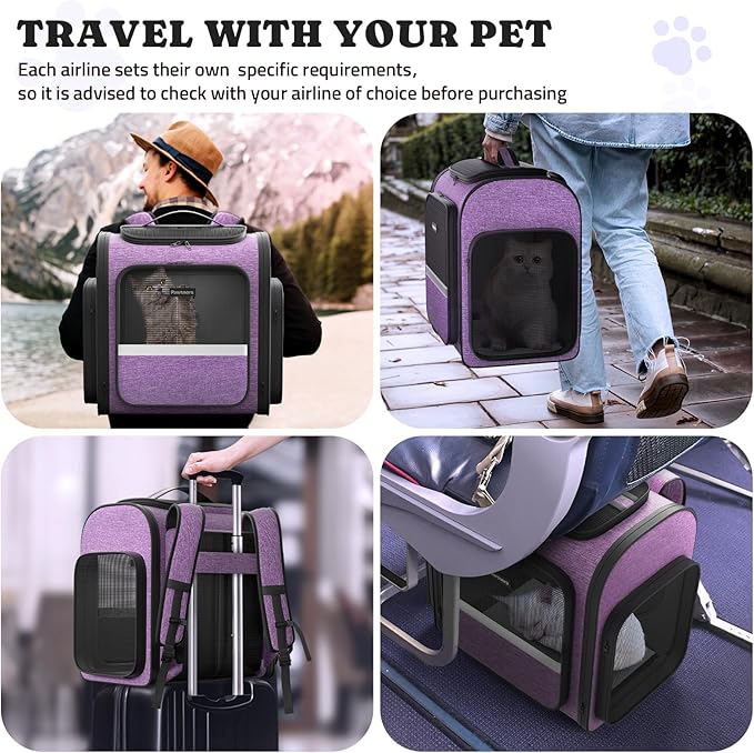 Pawtners Dog Carrier Backpacks Large Cat Backpack with Anti-Scratch Mesh, Foldable Designed Pet Backpack Carrier for Kitten Small Dogs & Large Cats Up to 18 Lbs, Dog Carrier for Travel Outdoor-Mewly Pet