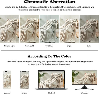 NEWCOSPLAY Super Soft Twin Blanket Linen Premium Silky Flannel Fleece Leaves Pattern Lightweight Bed Blanket All Season Use (Linen, Twin(60"x80"))