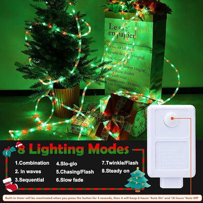 200ft LED Rope Lights Outdoor, 1440 LED Connectable and Flexible Tube Lights with 8 Modes, Waterproof LED Rope Lighting for Garden Patio Pool Bedroom PartyIndoor Outdoor Christmas Decor (Red & Green)