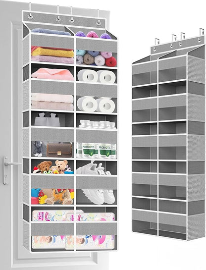 Over The Door Organizer Multi Pocket,5 Tier Large Hanging Shelf for Storage Kids Toys, Diapers, Clothes,Yarn,Heavy Duty Behind Door Storage for Bedroom Bathoom Nursery Closet Pantry,gray
